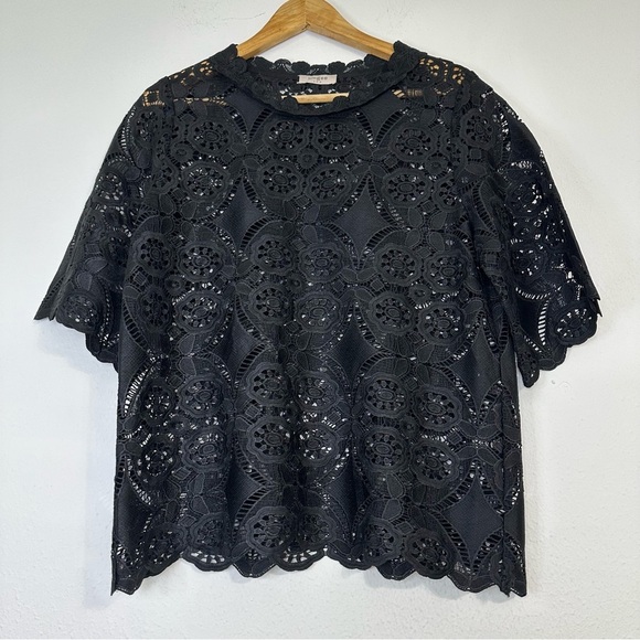 Umgee Tops - UMGEE Crochet Top Boho Hippie Black Size S-M Blouse Sheer Floral